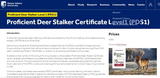 Harper Adams PDS1 Deer Stalking Certificate